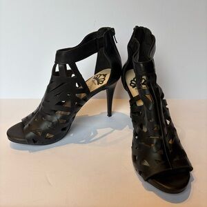 Fergalicious Women's Elegant Black High Heeled Huddlle Dress Sandals Size 8M